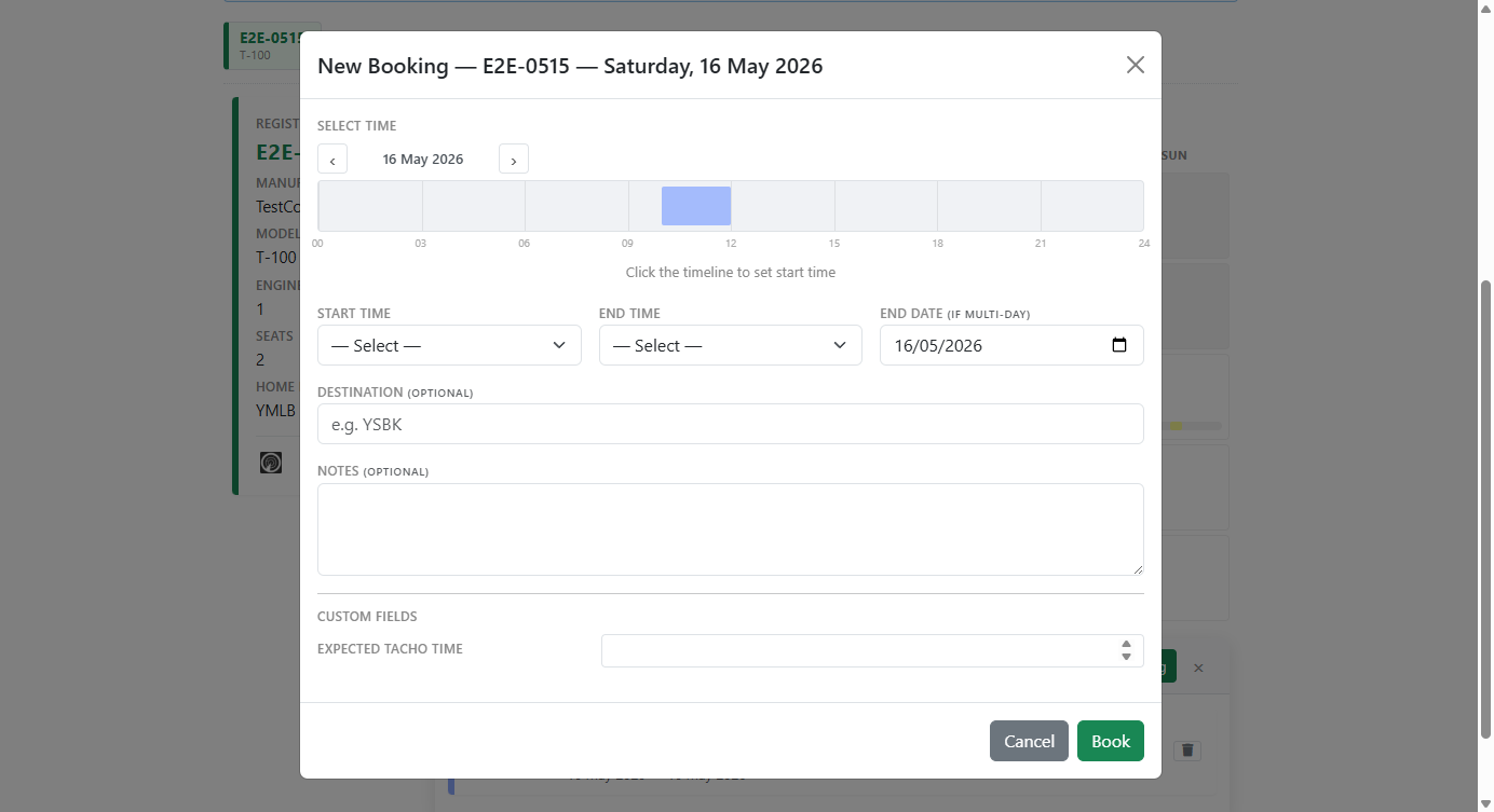 New booking dialog